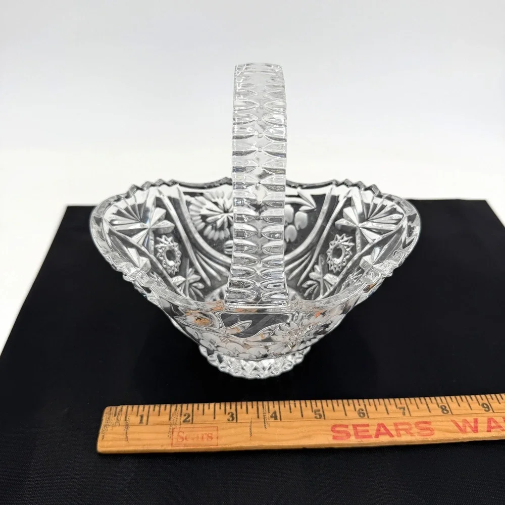 Cut Crystal Basket Vintage OS Clear Excellent Pinwheel‎ Grapes Star